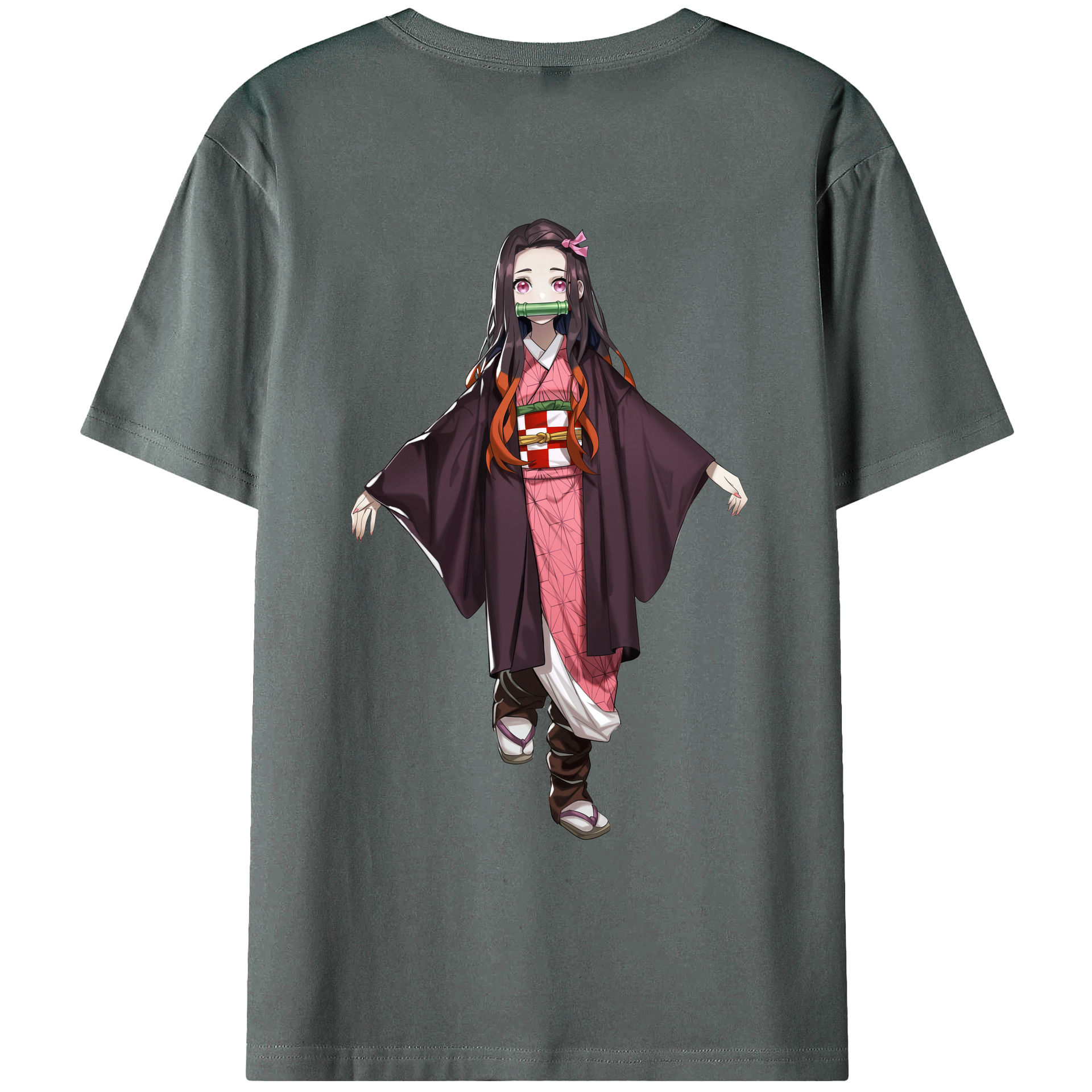 （画像用） 鬼滅の刃（きめつのやいば）竈門 禰󠄀豆子／かまど ねずこ Kamado Nezuko 綿100％ メンズ半袖Tシャツ（バックプリント） 通気性